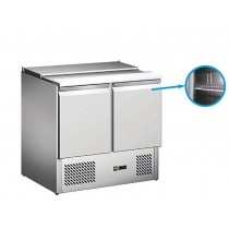 Saladette réfrigérée, avec couvercle telescopique, 2 GN1/1 + 2 GN1/4, 2 portes, inox, L 900 x P 700 x H 850 mm