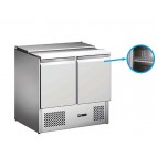 Saladette réfrigérée, avec couvercle telescopique, 2 GN1/1 + 2 GN1/4, 2 portes, inox, L 900 x P 700 x H 850 mm