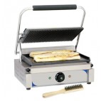 Panini grill, plaques rainurée-lisse, acier inoxydable, L 410 x P 370 x H 200 mm