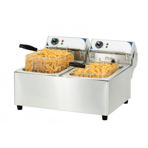 Friteuse électrique 2 x 10 litres en acier inoxydable 2 x 3600 W Friteuse électrique 2 x 10 litres en acier inoxydable 2 x 3600 W