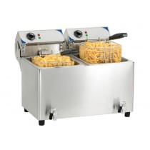 Friteuse électrique avec vanne de vidange 2 x 10 litres, en acier inoxydable 