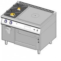 Cuisinière à gaz plaque coup-de-feu , + 2 feux vifs sur four à gaz et armoire neutre-allumage piezo