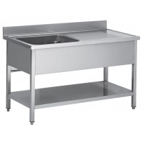 Plonge démontable pieds carrés avec étagère pleine, 1 bac à gauche, égouttoir, inox AISI 304, profondeur 600 mm