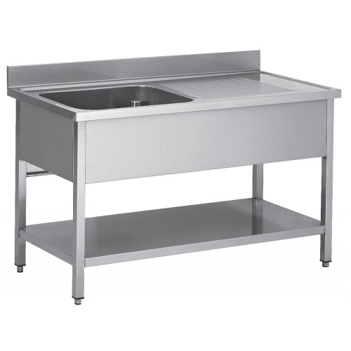 Plonge démontable sur pieds carrés avec étagère, inox AISI 304, 1 bac à gauche, P-600 mm Plonge démontable sur pieds carrés avec étagère, inox AISI 304, 1 bac à gauche, P-600 mm