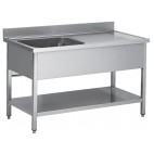 Plonge démontable pieds carrés avec étagère pleine, 1 bac à gauche, égouttoir, inox AISI 304, profondeur 600 mm