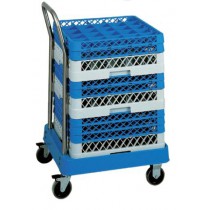 Chariot ABS porte casiers de lave-vaisselle, inox , avec barre de pousée