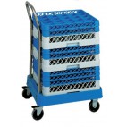 Chariot ABS porte casiers de lave-vaisselle, inox , avec barre de pousée