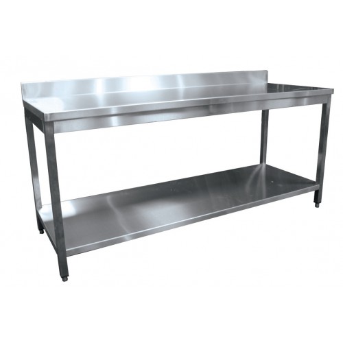 Table démontable pieds carrés, inox AISI 304, adossée + étagère, P 700 mm Table démontable pieds carrés, inox AISI 304, adossée + étagère, P 700 mm