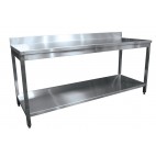 Table démontable pieds carrés, inox AISI 304, adossée + étagère, P 700 mm