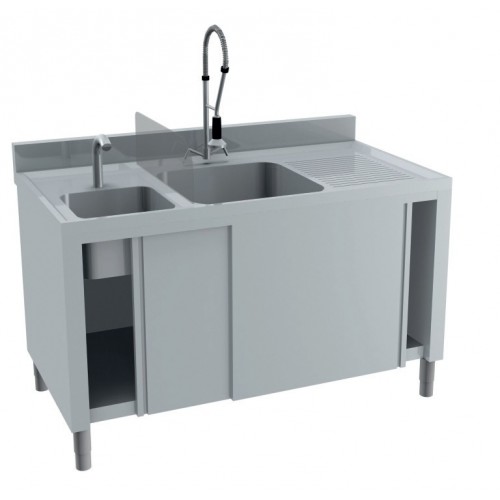 Combiné plonge / lave main, avec dosseret, 2 bacs, L 1200 x P 700 mm Combiné plonge / lave main, avec dosseret, 2 bacs, L 1200 x P 700 mm