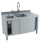 Combiné plonge / lave main, avec dosseret, 2 bacs, L 1200 x P 700 mm