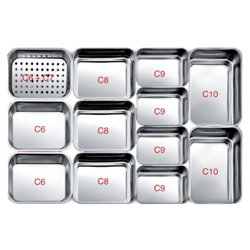 Plat inox pour vitrines réfrigérées P 740 mm, bac à foie C6 Plat inox pour vitrines réfrigérées P 740 mm, bac à foie C6