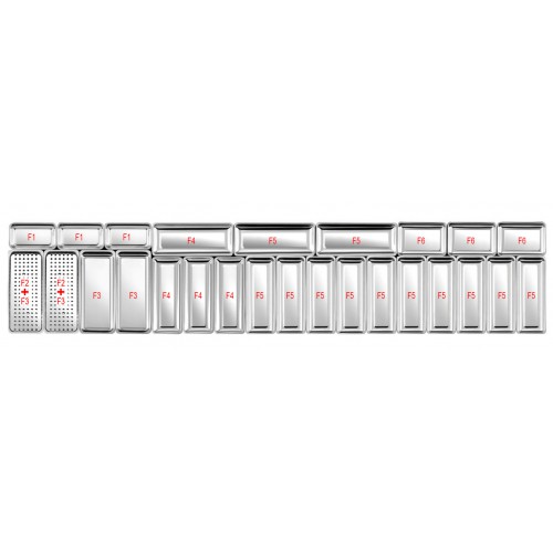 Plats inox pour vitrines réfrigérées P 700 mm, plat rectangulaire, présentation type F3 Plats inox pour vitrines réfrigérées P 700 mm, plat rectangulaire, présentation type F3