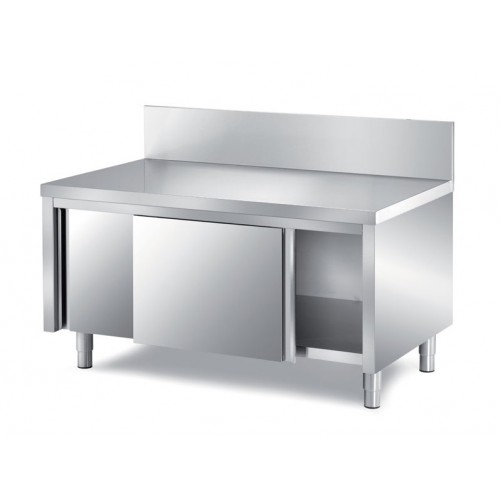 Meuble porte coulissante dessus polyéthylène inox AISI 304 adossé prof 600 mm Meuble porte coulissante dessus polyéthylène inox AISI 304 adossé prof 600 mm