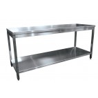 Table démontable pieds carrés, inox AISI 304, centrale + étagère, P 700 mm