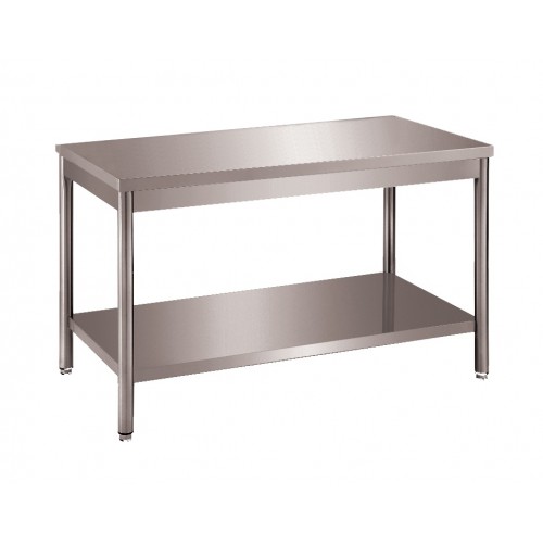 Table démontable bords droits pieds ronds inox ferritique centrale avec étagère P 600 mm Table démontable bords droits pieds ronds inox ferritique centrale avec étagère P 600 mm