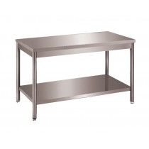 Table démontable bord droit pied rond, centrale + étagère, inox AISI 304, profondeur 700 mm