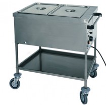 Chariot bain marie professionnel à eau, en inox, 2 cuves GN1/1-150
