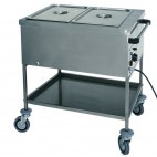 Chariot bain marie professionnel à eau en inox  2 cuves GN1/1-150