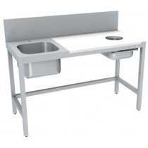 Table de préparation, dessus mixte inox-polyéthylène, TVO avec 1 bac de rinçage sans tiroir GN 1/1, longueur 1400
