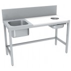 Table de préparation 1 bac de rinçage avec tiroir GN1/1 dessus mixte inox poly à droite longueur 1400 mm