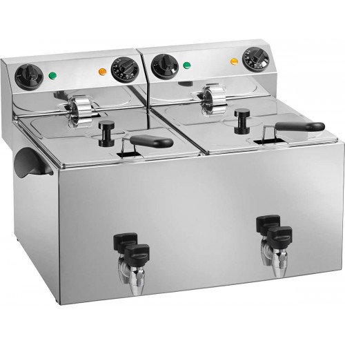 Friteuse inox avec robinet de vidange 2 cuves 8 L Friteuse inox avec robinet de vidange 2 cuves 8 L