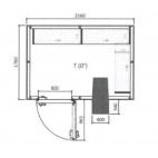 Chambre froide positive L 2560 X P 1760 mm avec rayonnage et monobloc