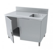 Meubles plonge pour service traditionnel arrière, dessus en inox AISI 304, 2 portes coulissantes, profondeur 800