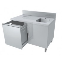 Meuble combiné lave-main/poubelle, 1 porte battante avec loqueteau, façade basculante,  profondeur  800