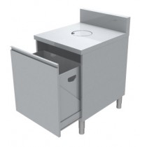 Meuble poubelle avec TVO, 1 porte, tiroir coulissant, P 800mm