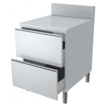 Meuble avec 2 tiroirs, dessus en inox, profondeur  800 