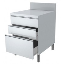Meuble avec 3 tiroirs, dessus en inox, profondeur  800 