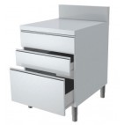 Meuble avec 3 tiroirs, dessus en inox, profondeur  800 