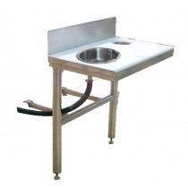 Tablette de travail avec TVO et bac de rinçage, en inox AISI 304