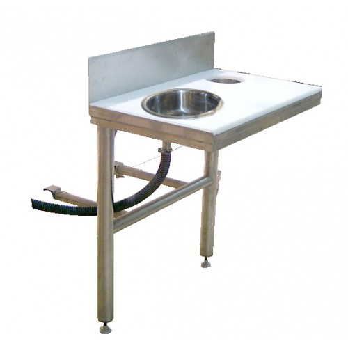 Tablette de travail avec TVO et bac de rinçage, en inox AISI 304 Tablette de travail avec TVO et bac de rinçage, en inox AISI 304