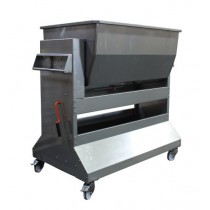 Trémie basculante 600 L sans guide fourche pour gerbeur, en inox AISI 304