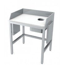 Table de préparation avec goulotte à déchets, dessus plaque polyéthylène blanc