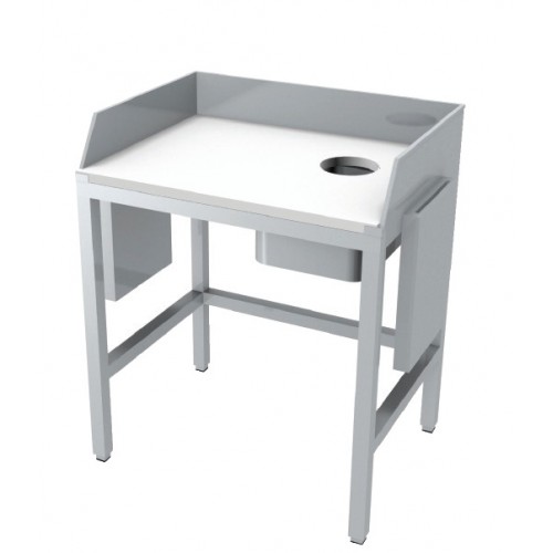 Table de préparation avec goulotte à déchets, dessus plaque polyéthylène blanc Table de préparation avec goulotte à déchets, dessus plaque polyéthylène blanc