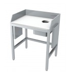 Table de préparation avec goulotte à déchets, dessus plaque polyéthylène blanc