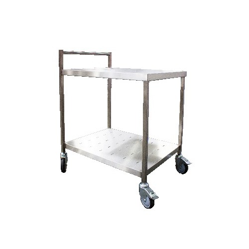 Desserte roulante de remballe avec barre de poussée inox AISI 304