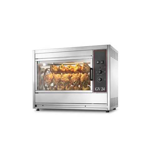 Rôtissoire électrique ventilée traversante, 7 broches, en inox, 9.3 kW