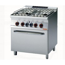 Piano de cuisson 4 feux sur four à gaz, en inox AISI 304, 29.3 kW 