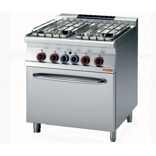 Piano de cuisson 4 feux sur four à gaz, gamme 700, en inox AISI 304, 29.3 kW Piano de cuisson 4 feux sur four à gaz, gamme 700, en inox AISI 304, 29.3 kW