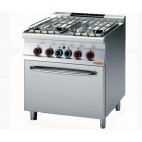 Piano de cuisson 4 feux sur four à gaz, gamme 700, en inox AISI 304, 29.3 kW 