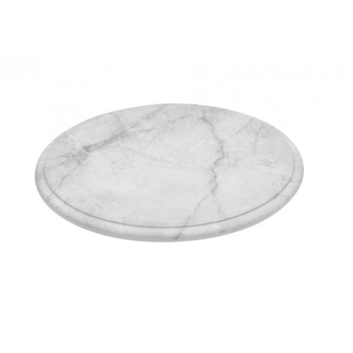 Plateau rond en mélamine imitation marbre de carrare sur pieds en silicone Plateau rond en mélamine imitation marbre de carrare sur pieds en silicone