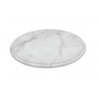 Plateaux ronds en mélamine imitation marbre de carrare sur pieds en silicone