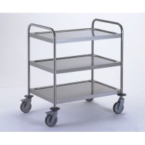 Chariot de service acier inoxydable avec 2 arceaux 3 plateaux 800 x 530 mm 