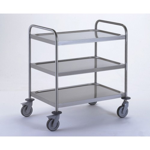 Chariot de service acier inoxydable avec 2 arceaux 3 plateaux 800 x 530 mm Chariot de service acier inoxydable avec 2 arceaux 3 plateaux 800 x 530 mm