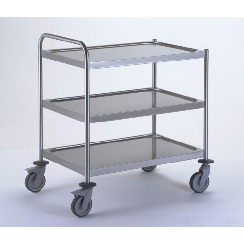 Chariot de service acier inoxydable avec 1 arceau 3 plateaux 800 x 530 mm Chariot de service acier inoxydable avec 1 arceau 3 plateaux 800 x 530 mm