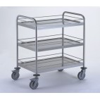 Chariot de service acier inoxydable avec 2 arceaux 3 plateaux 800 x 530 mm avec galerie 